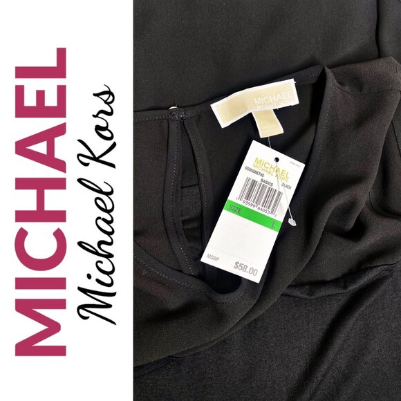NWT MICHAEL KORS SLEEVLESS BLACK ELEGANT BLOUSE SEMI SHEER BODICE, SIZE LARGE - Picture 3 of 6